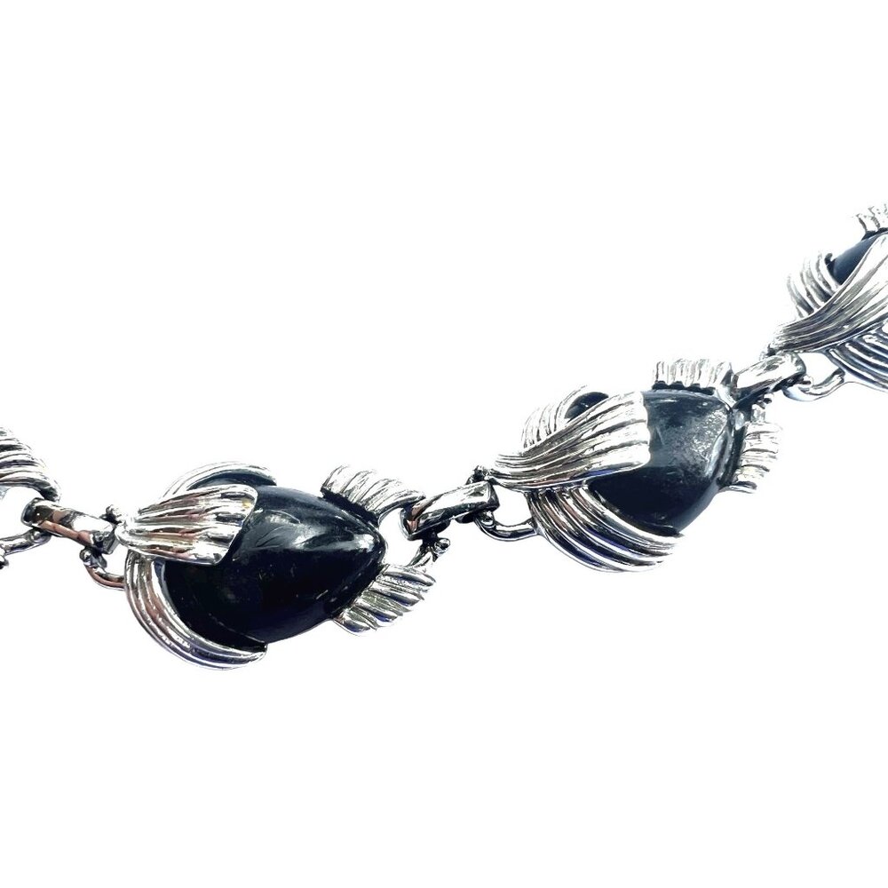 Emmons Silver-Tone Black Link Necklace Vintage 17.5" - Picture 2 of 6